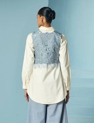 Powder blue beadwork and cutwork vest
