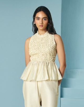 Ivory beaded smocked top