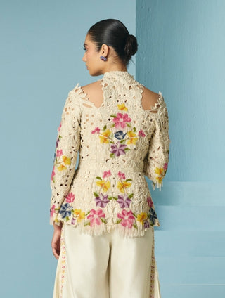 Ivory beadwork and cutwork cutout jacket