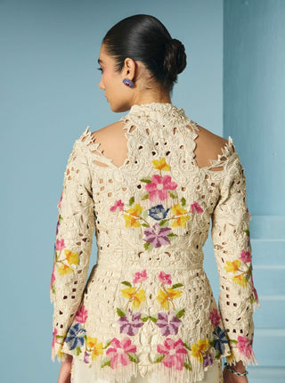 Ivory beadwork and cutwork cutout jacket