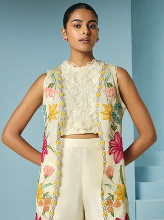 Ivory floral applique long jacket