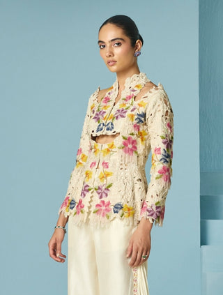 Ivory beadwork and cutwork cutout jacket