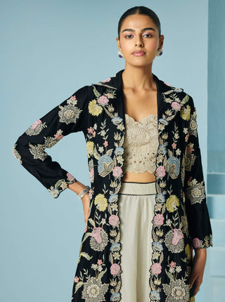 Black multipastel flared long jacket