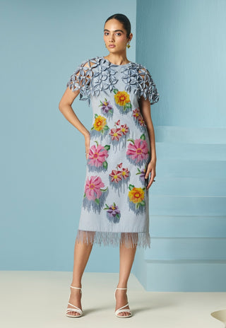 Powder blue floral beadwork cape dress 3XL
