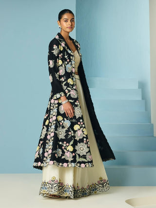 Black multipastel flared long jacket