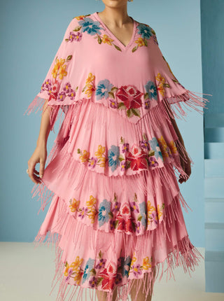 Pink floral beadwork tiered dress
