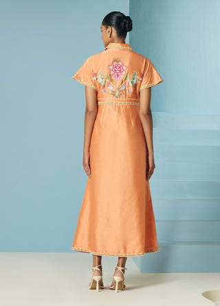 Orange embroidered shirt dress