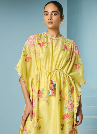 Butter yellow embroidered kaftan
