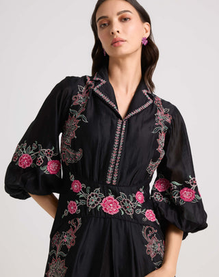 Chandrima-Black Contrast Beadwork Dress-INDIASPOPUP.COM