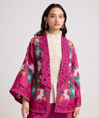 Fuchsia applique and beadwork flared jacket