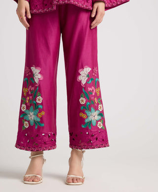 Fuchsia Applique And Beadwork Pants by Chandrima available on Indiaspopup.com