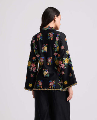 Black Floral Zipper Detail Jacket by Chandrima available on Indiaspopup.com