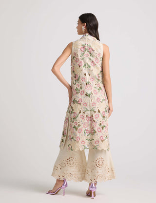 Ivory Floral Cutwork Bell Bottoms by Chandrima available on Indiaspopup.com