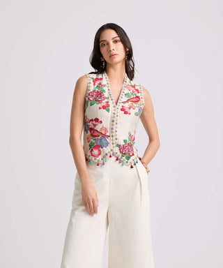 Chandrima-Ivory Applique Beadwork Waistcoat-INDIASPOPUP.COM