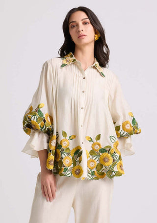 Chandrima-Ivory Sunflower Shirt-INDIASPOPUP.COM