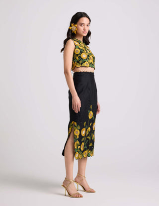 Chandrima-Black Sunflower Skirt-INDIASPOPUP.COM