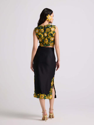 Chandrima-Black Sunflower Skirt-INDIASPOPUP.COM
