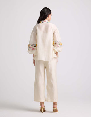 Ivory Checkered Embroidered Pants by Chandrima available on Indiaspopup.com