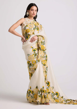 Ivory sunflower sari