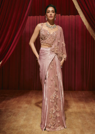 Christina dusty pink drape sari and blouse