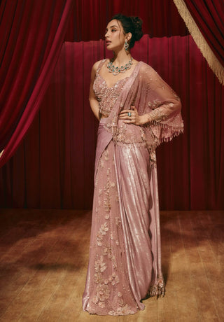 Christina dusty pink drape sari and blouse