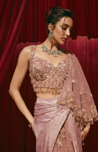 Christina dusty pink drape sari and blouse