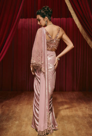 Christina dusty pink drape sari and blouse