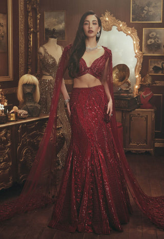 Clara red lehenga set