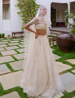 White Organza Embroidered Lehenga Set by The Little Black Bow available on Indiaspopup