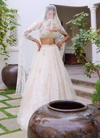 White Organza Embroidered Lehenga Set by The Little Black Bow available on Indiaspopup