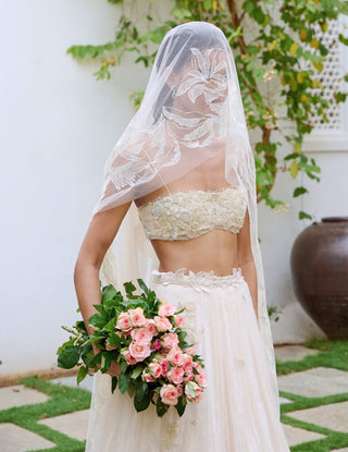 White organza embroidered lehenga set