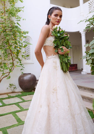 White Organza Embroidered Lehenga Set by The Little Black Bow available on Indiaspopup