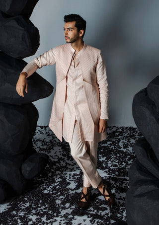 Contrast By Parth-Illusion Pink Shrug And Kurta Set-INDIASPOPUP.COM