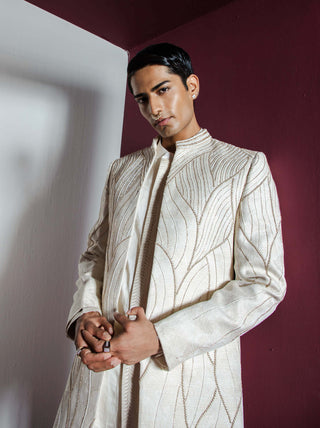 Contrast By Parth-Khwaab Off-White Open Sherwani Set-INDIASPOPUP.COM