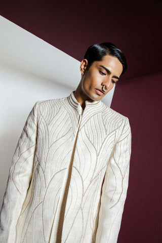 Contrast By Parth-Khwaab Off-White Open Sherwani Set-INDIASPOPUP.COM