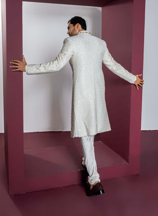 Contrast By Parth-Classic White Ivory Sherwani Set-INDIASPOPUP.COM