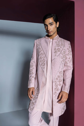 Contrast By Parth-Mehroom Pale Pink Sherwani Set-INDIASPOPUP.COM