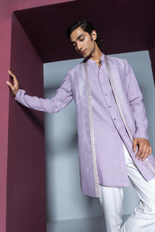 Contrast By Parth-Noor Lilac Shrug And Kurta Set-INDIASPOPUP.COM