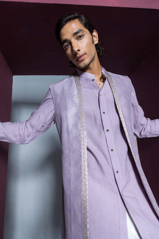 Contrast By Parth-Noor Lilac Shrug And Kurta Set-INDIASPOPUP.COM