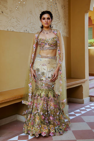 Yellow and green ombre lavanya lehenga set