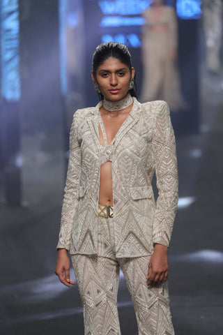 Ritika Mirchandani-Sage Ivory Blazer And Pant Set-INDIASPOPUP.COM