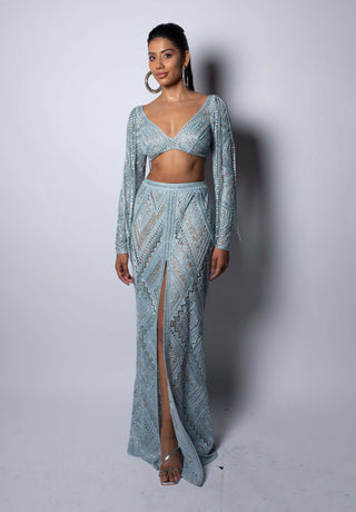 Ritika Mirchandani-Saga Ice Blue Skirt And Blouse-INDIASPOPUP.COM