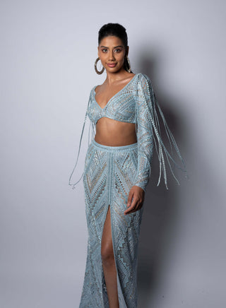 Ritika Mirchandani-Saga Ice Blue Skirt And Blouse-INDIASPOPUP.COM
