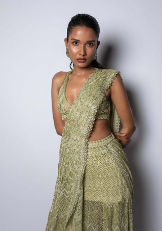 Ritika Mirchandani-Vera Metallic Green Lehenga Sari And Blouse-INDIASPOPUP.COM