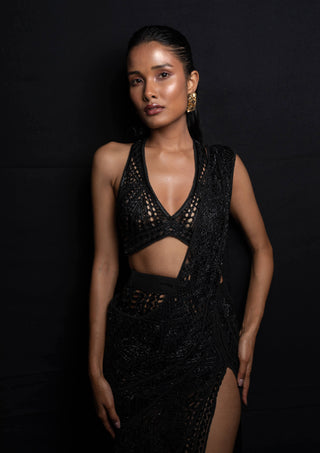 Ritika Mirchandani-Dina Black Slit Sari And Blouse-INDIASPOPUP.COM