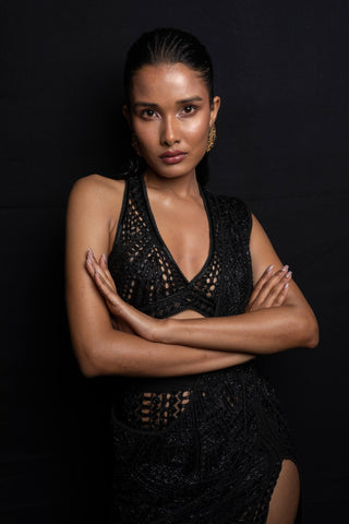 Ritika Mirchandani-Dina Black Slit Sari And Blouse-INDIASPOPUP.COM