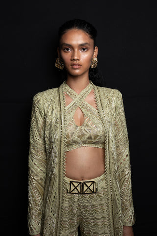 Ritika Mirchandani-Zana Metallic Green Sharara Jacket Set-INDIASPOPUP.COM