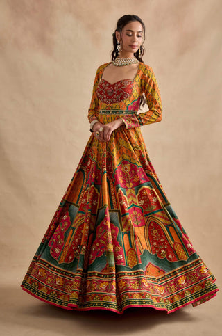 Sandhya mustard multicolour anarkali set