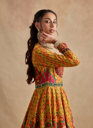 Sandhya mustard multicolour anarkali set