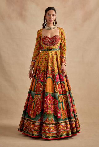 Sandhya mustard multicolour anarkali set